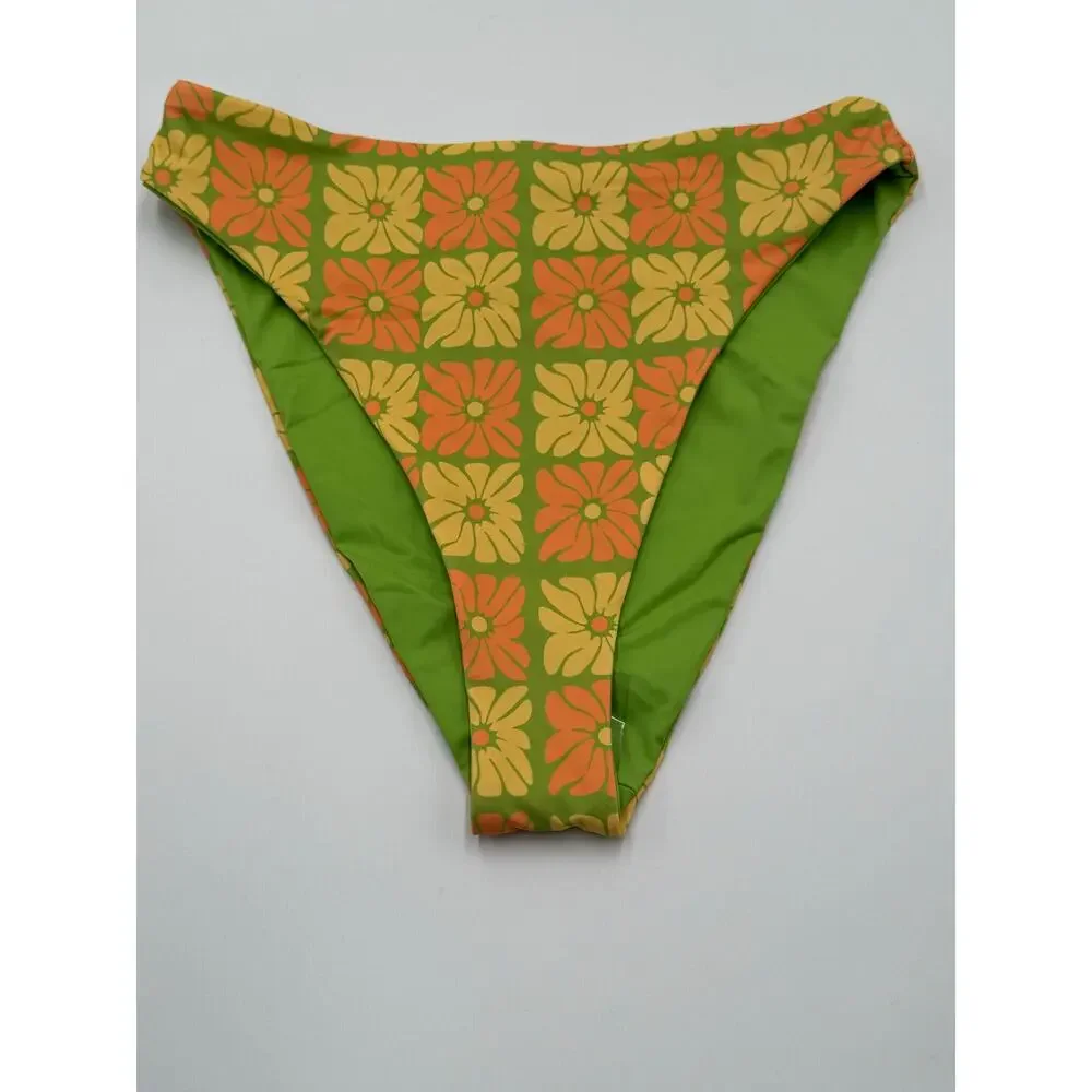 Dippin Daisy's Seashore Bikini Bottom Womens S Green Orange Floral High Waist